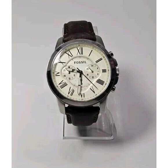 Fossil Grant Chronograph Brown Leather Watch FS4735 New Battery - Picture 1 of 7